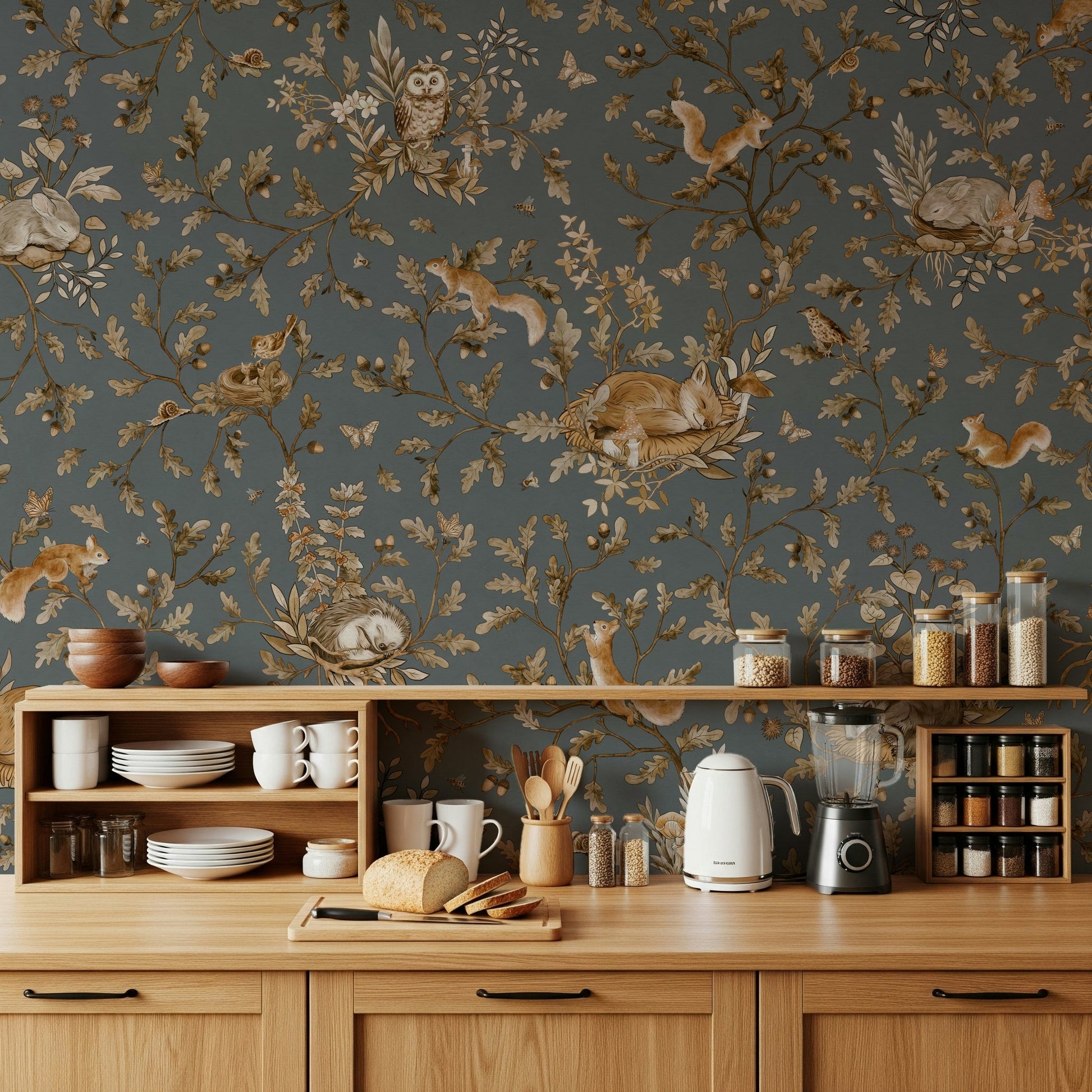 Inspiring misty woods scene Rustic Forest Motif Wall Mural applied in a reading nook.