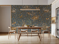 Designer forest illustration Rustic Forest Motif Wall Mural installed in a stylish area.