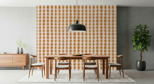 Hand-drawn Rustic Gingham Charm Wallpaper plaid pattern.