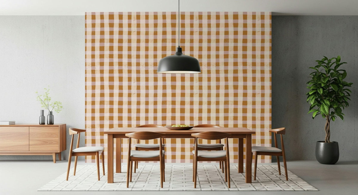 Hand-drawn Rustic Gingham Charm Wallpaper plaid pattern., GD6546