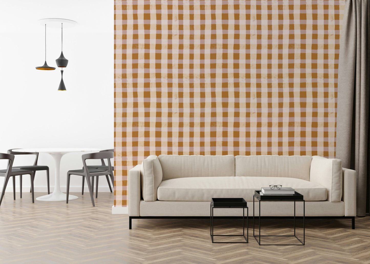 Earthy color Rustic Gingham Charm Wallpaper plaid aesthetic.