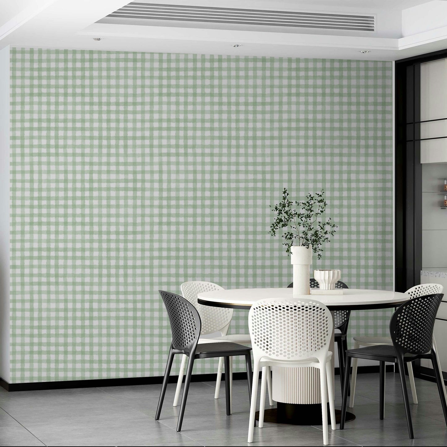 Watercolor gingham pattern in green and beige
