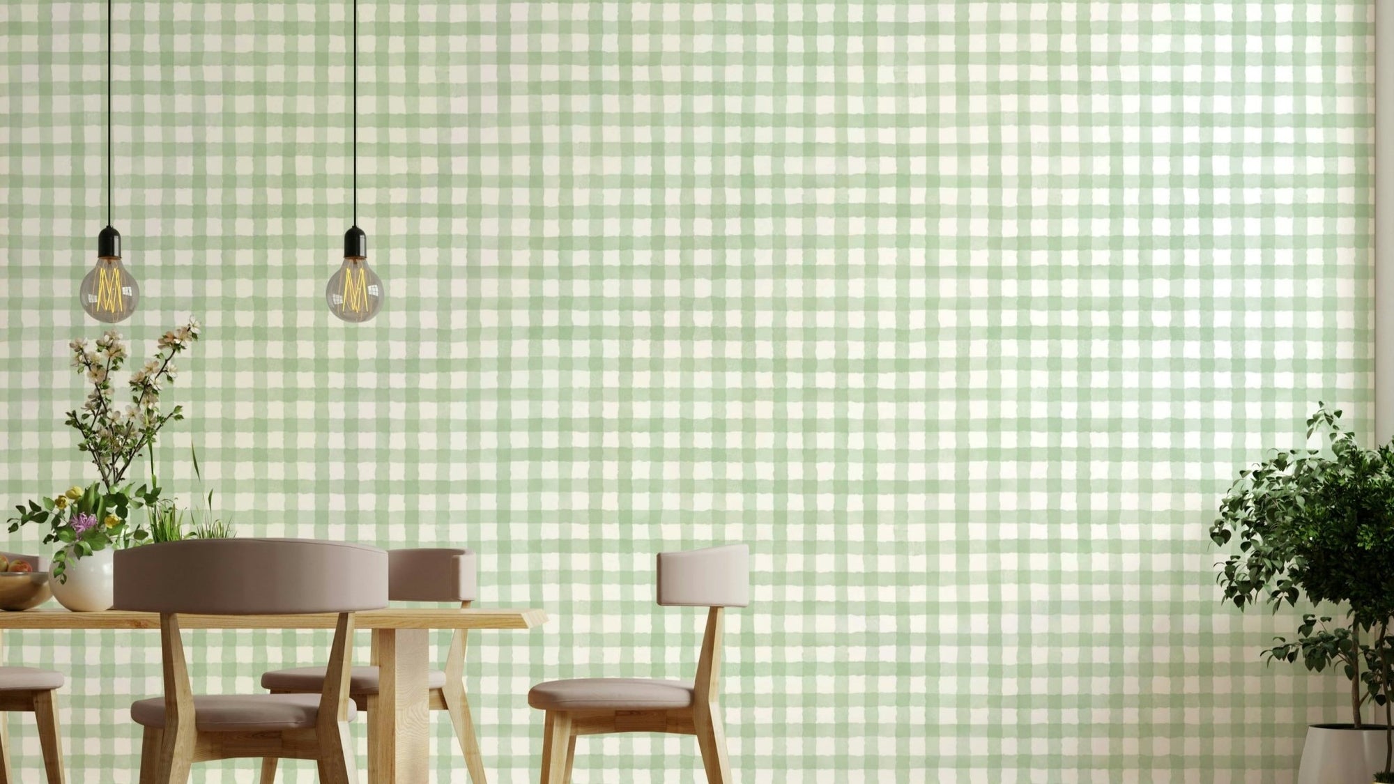 Hand-painted green and beige check mural, GD2401