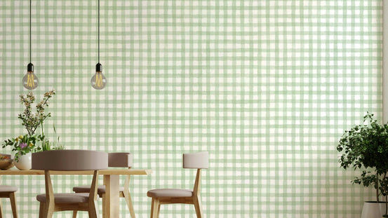 Hand-painted green and beige check mural, GD2401