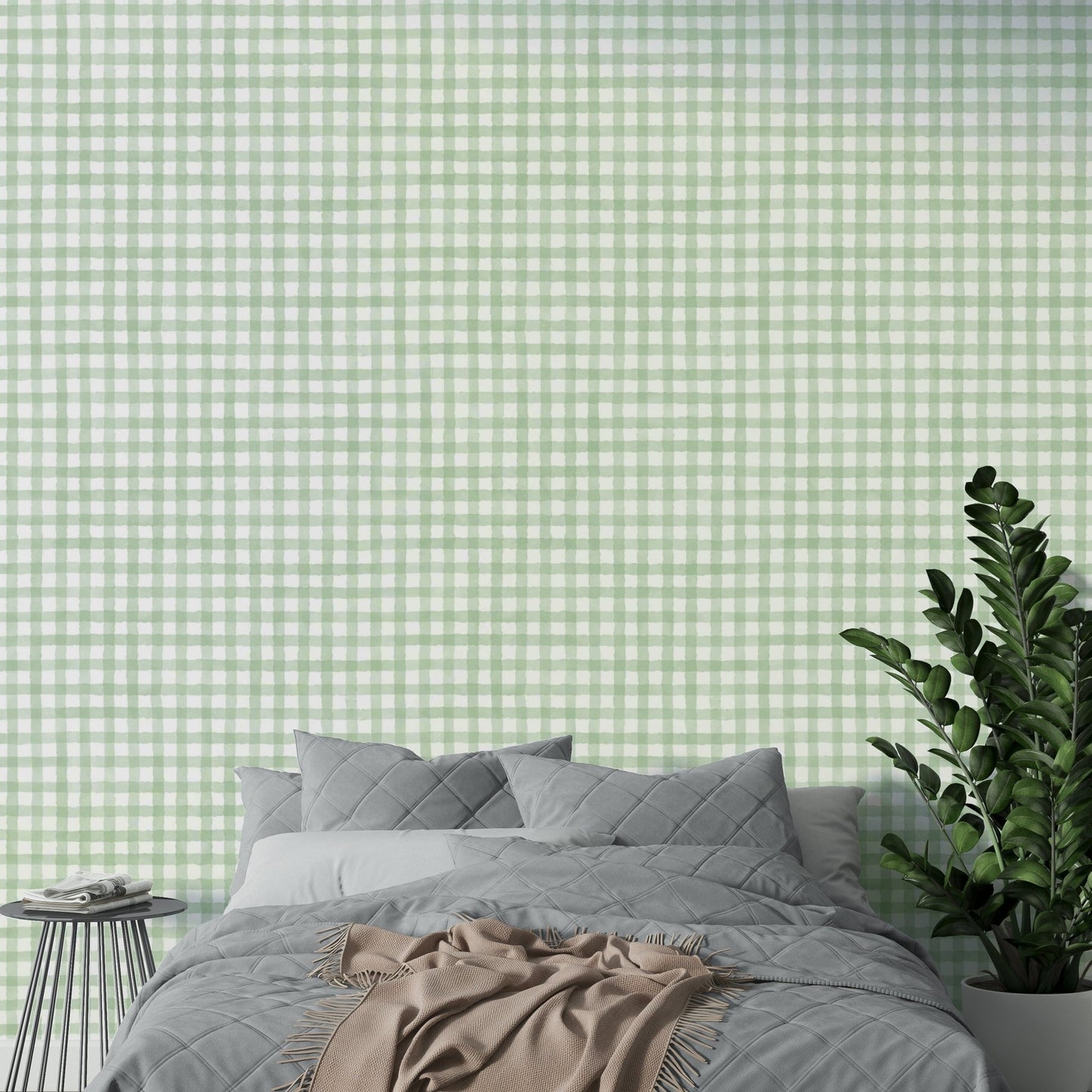 Rustic green gingham checkered wallpaper design
