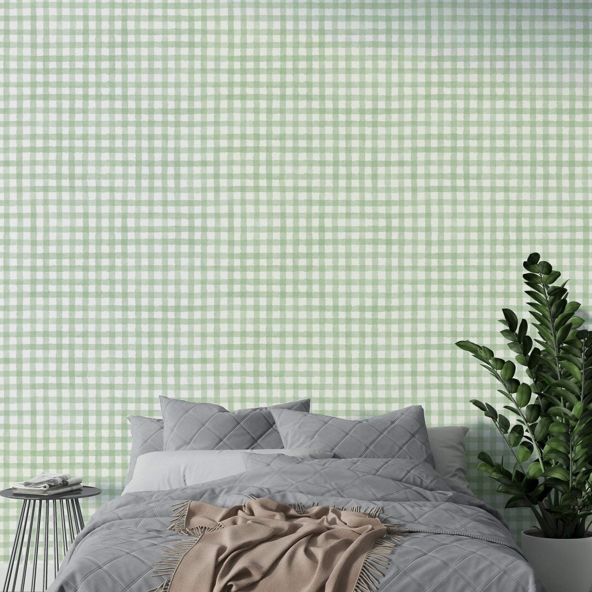 Rustic green gingham checkered wallpaper design
