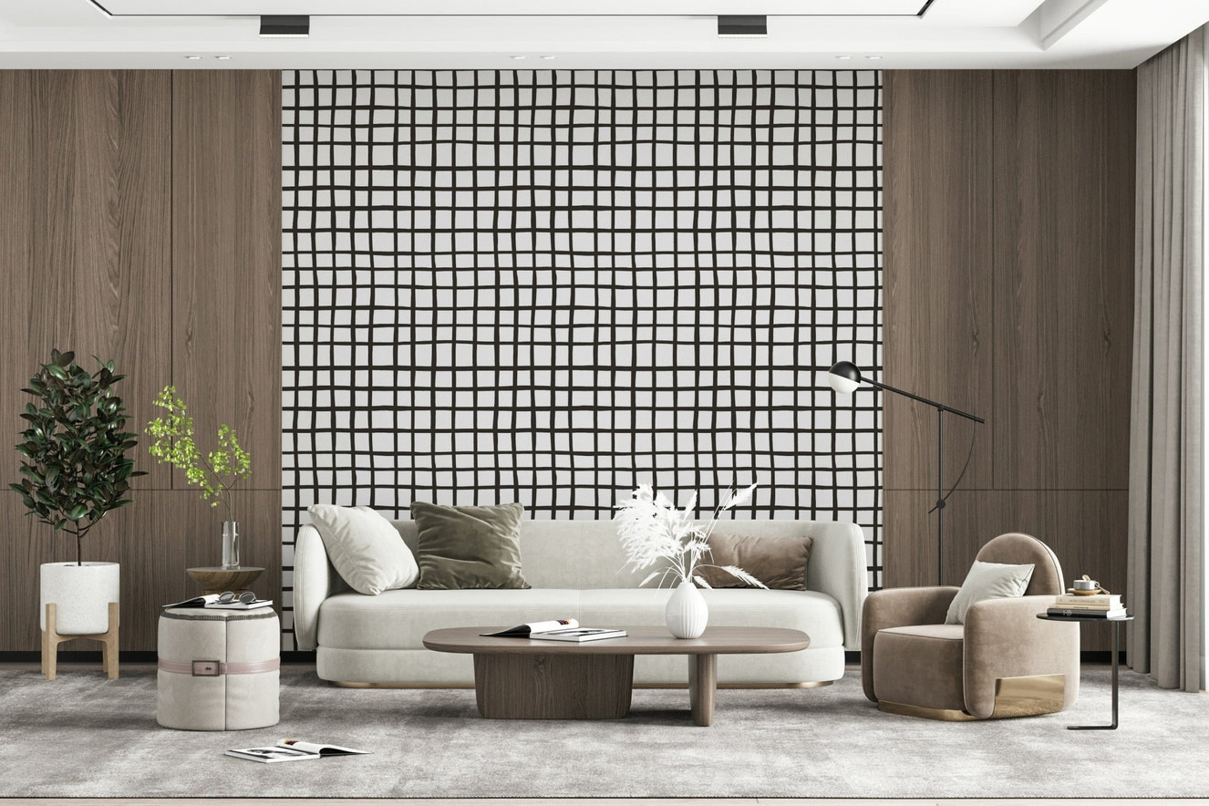 Hand-drawn Rustic Grid Lines Wallpaper pattern visual.