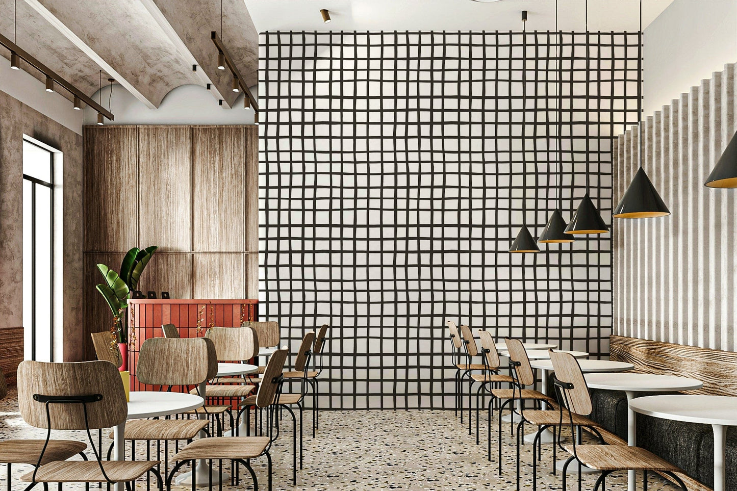 Black and Rustic Grid Lines Wallpaper white checkered design., GD6534