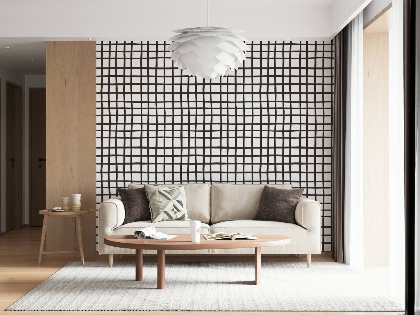Farmhouse style Rustic Grid Lines Wallpaper wall covering., GD6534