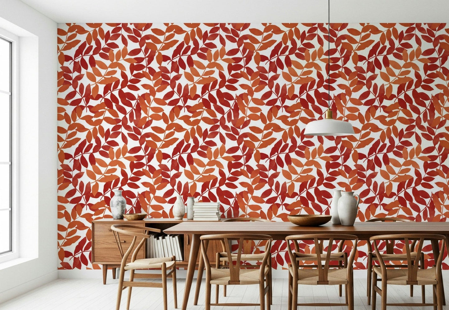 Hallway decorated with Rustic Leaves wallpaper to add organic texture.