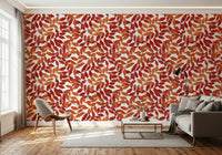 Study room wall with Rustic Leaves Wall Mural and minimalist desk setup.