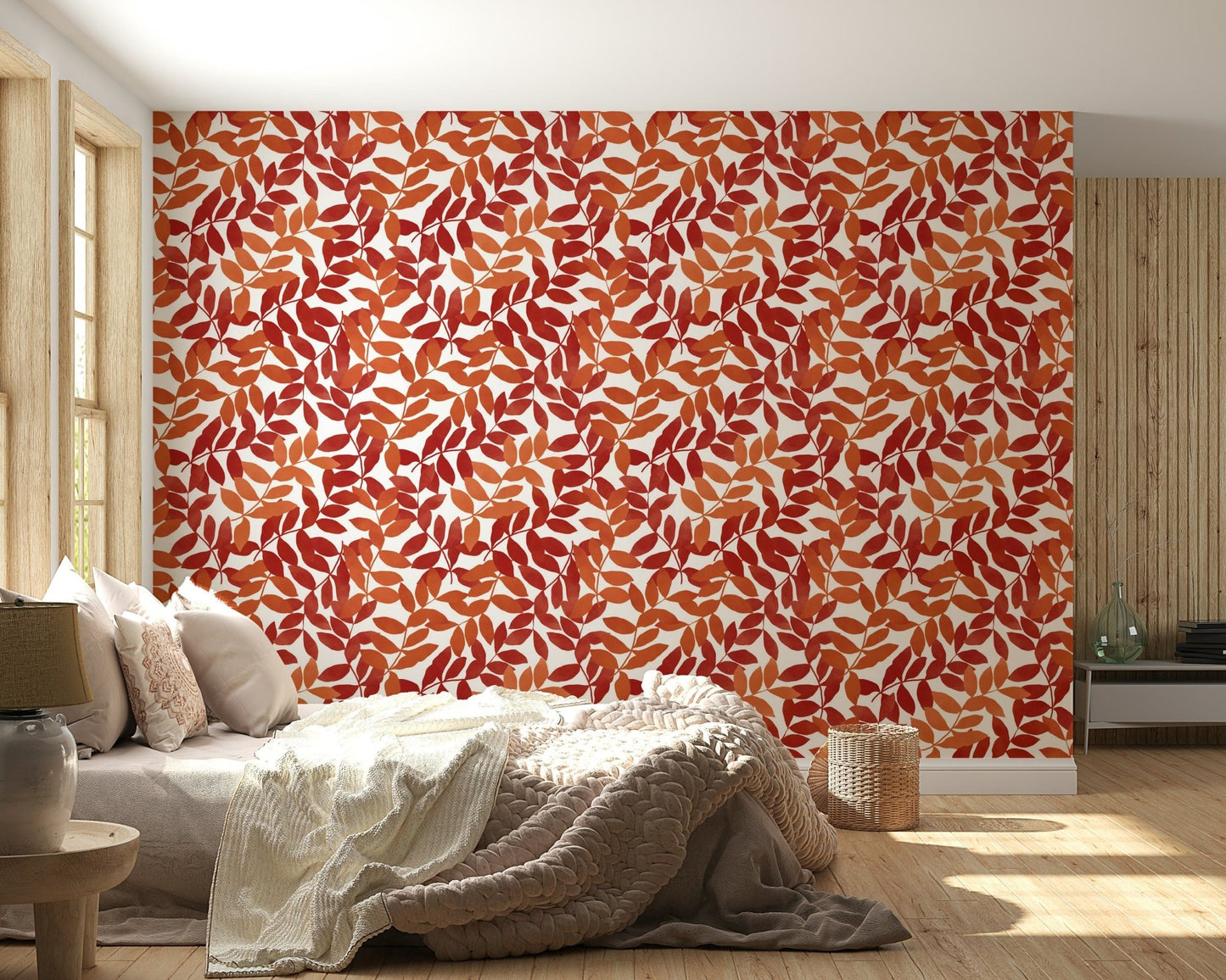 Modern office space decorated with Rustic Leaves Wall Mural for a natural vibe.