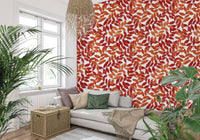 Neutral toned Rustic Leaves wallpaper in a cozy contemporary lounge.