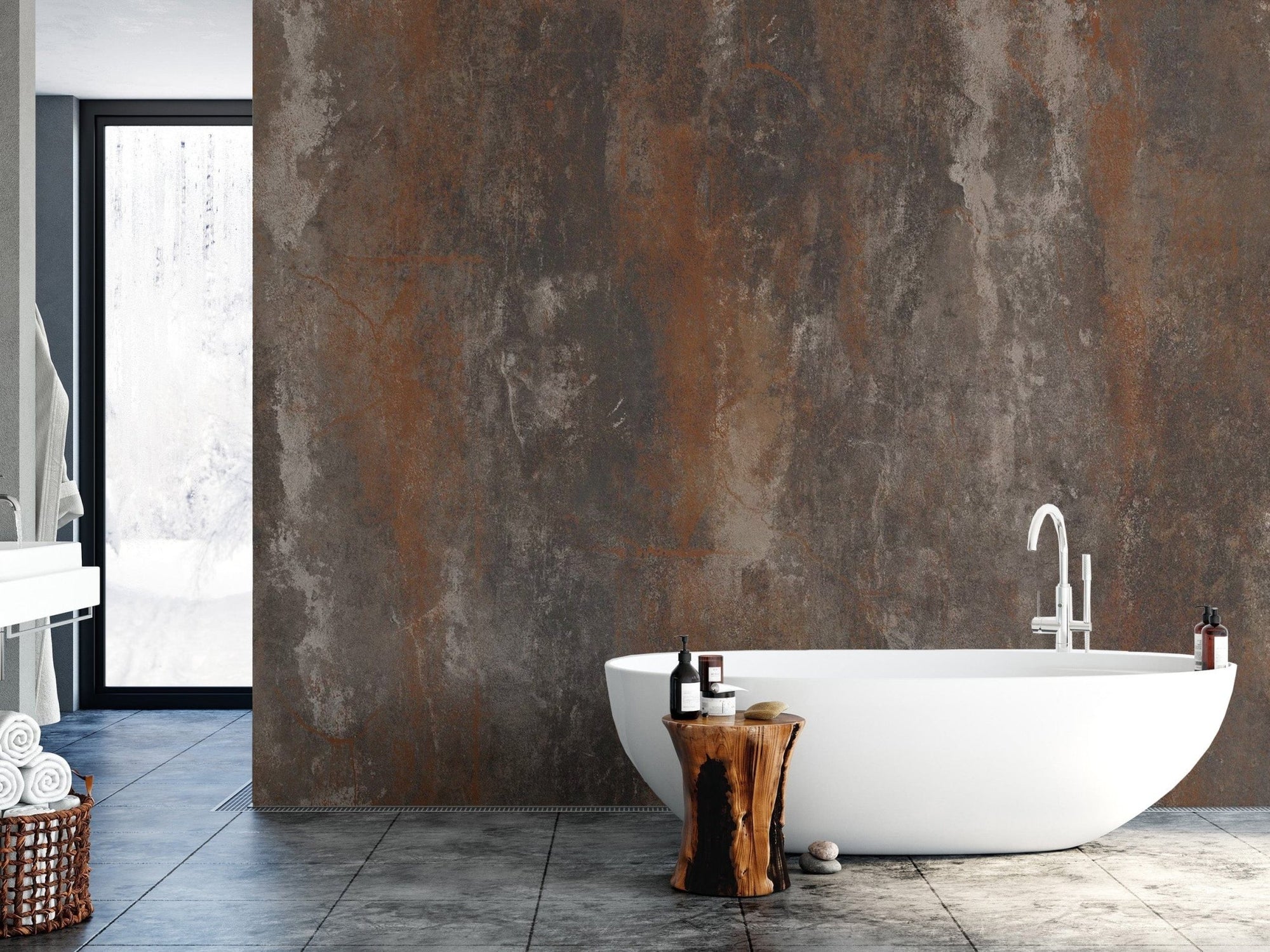 Bathroom walls get edgy with Rustic Metal Texture mural C431