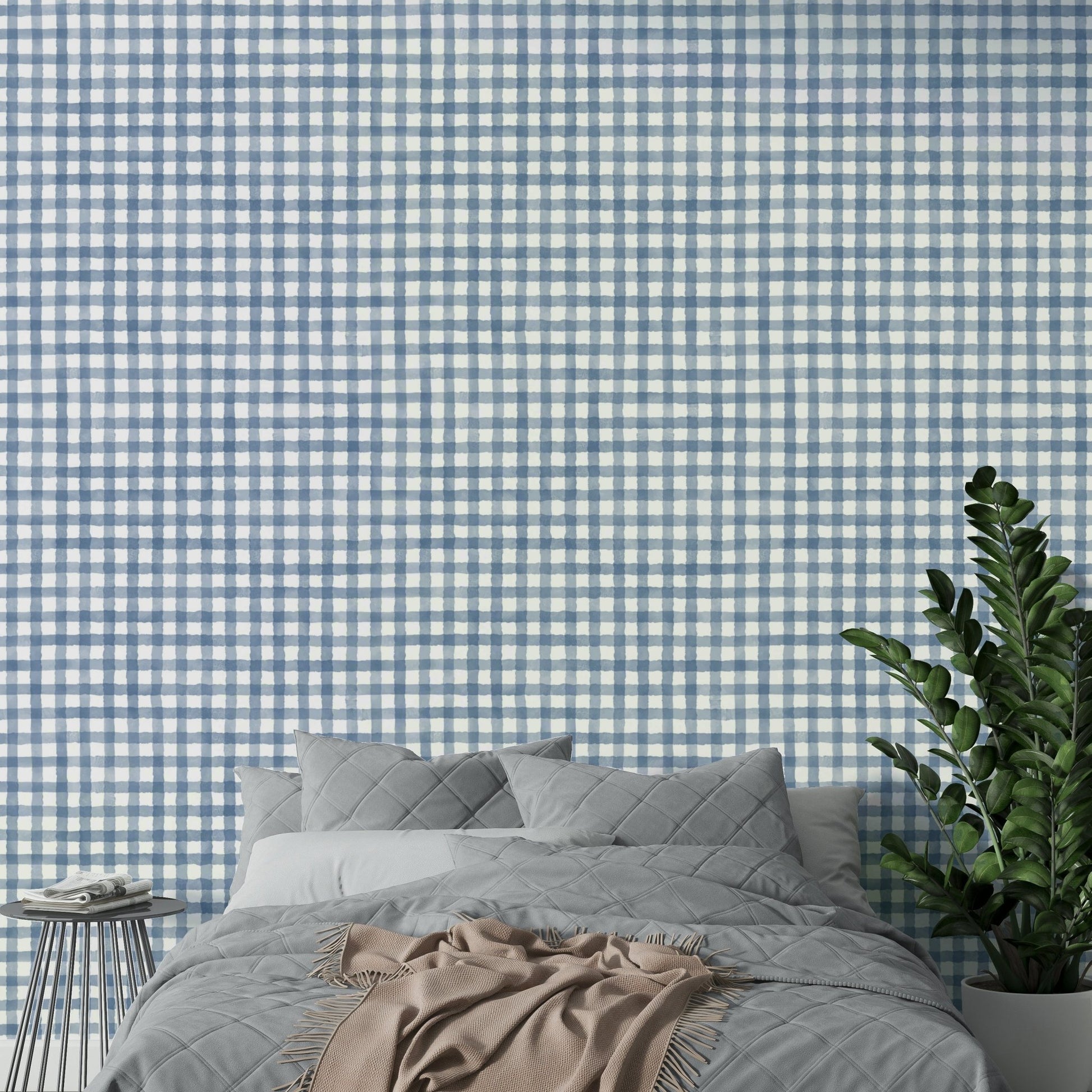 Watercolor gingham pattern in navy and beige
