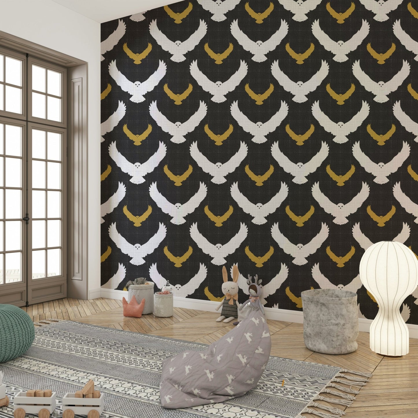 Gray owl mural wallpaper

