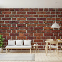 Weathered red brick pattern across Rustic Red Brick Texture Wall Mural