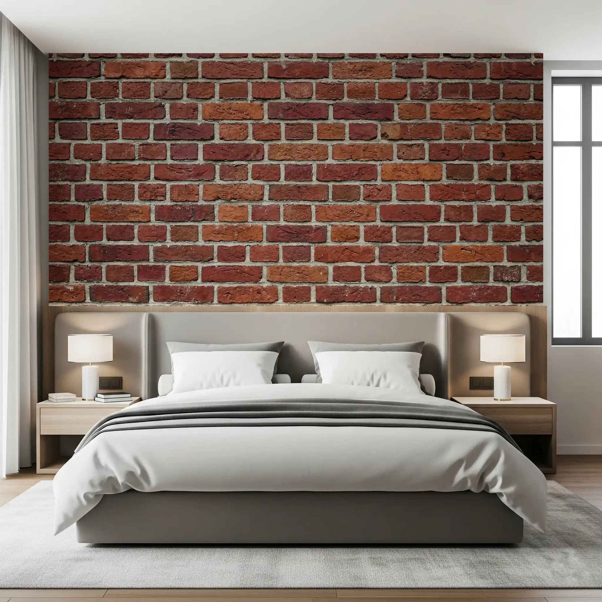 Bedroom wall with Rustic Red Brick Texture Wall Mural and masonry texture