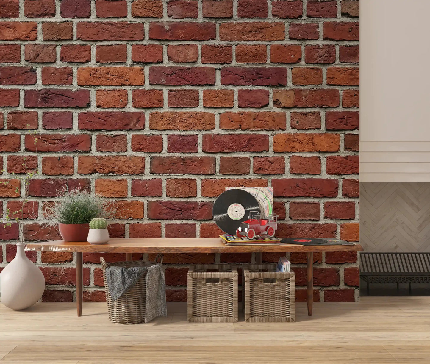 Classic worn brick finish on Rustic Red Brick Texture Wall Mural