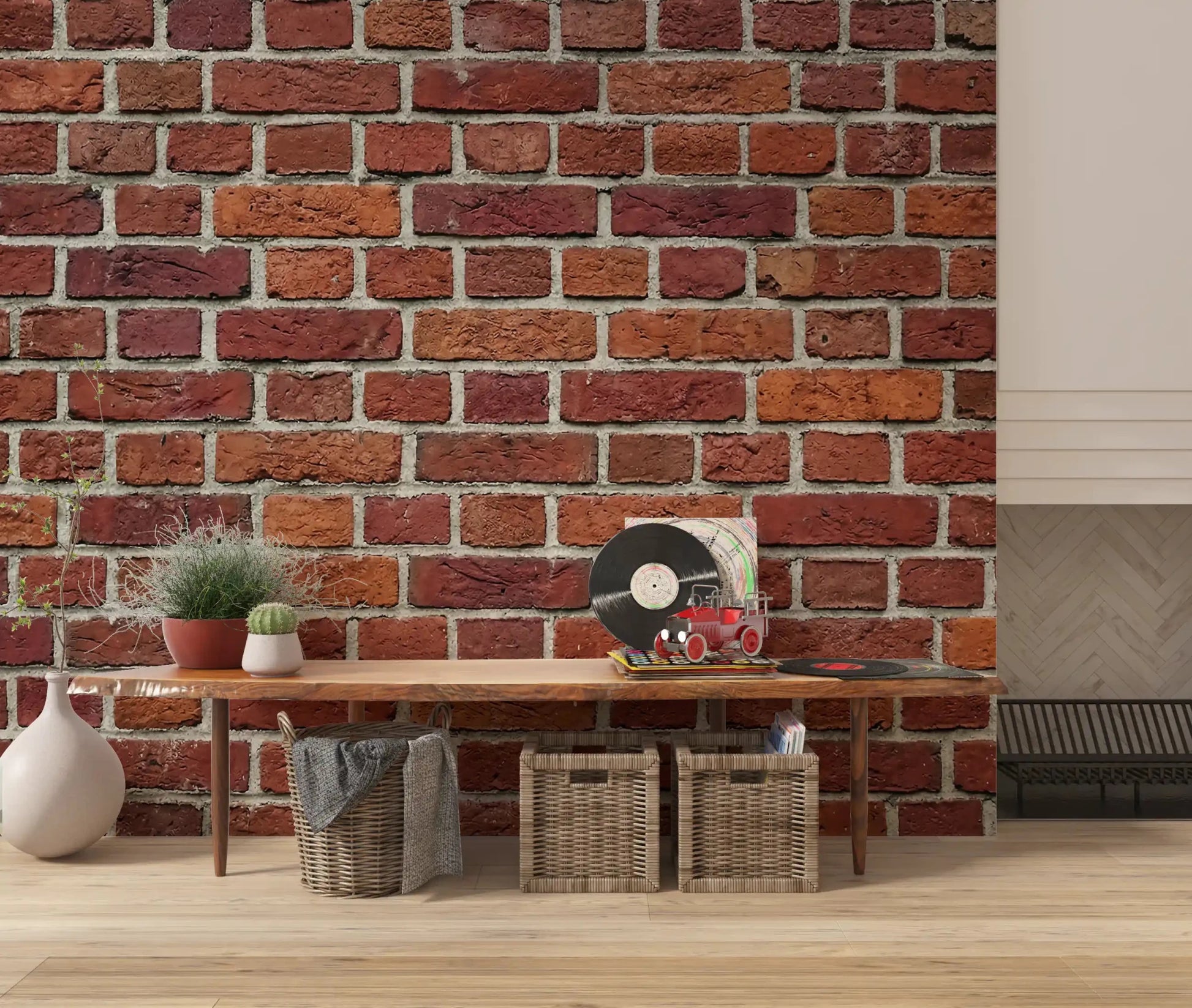 Classic worn brick finish on Rustic Red Brick Texture Wall Mural