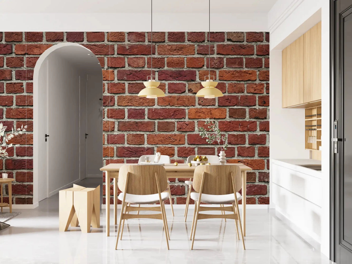 Dining room featuring Rustic Red Brick Texture Wall Mural in weathered red tones
