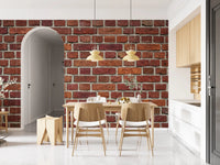 Dining room featuring Rustic Red Brick Texture Wall Mural in weathered red tones