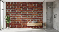 Bathroom styled with Rustic Red Brick Texture Wall Mural and worn mortar lines
