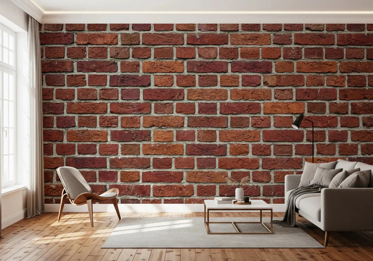 Realistic mortar detail in Rustic Red Brick Texture Wall Mural surface