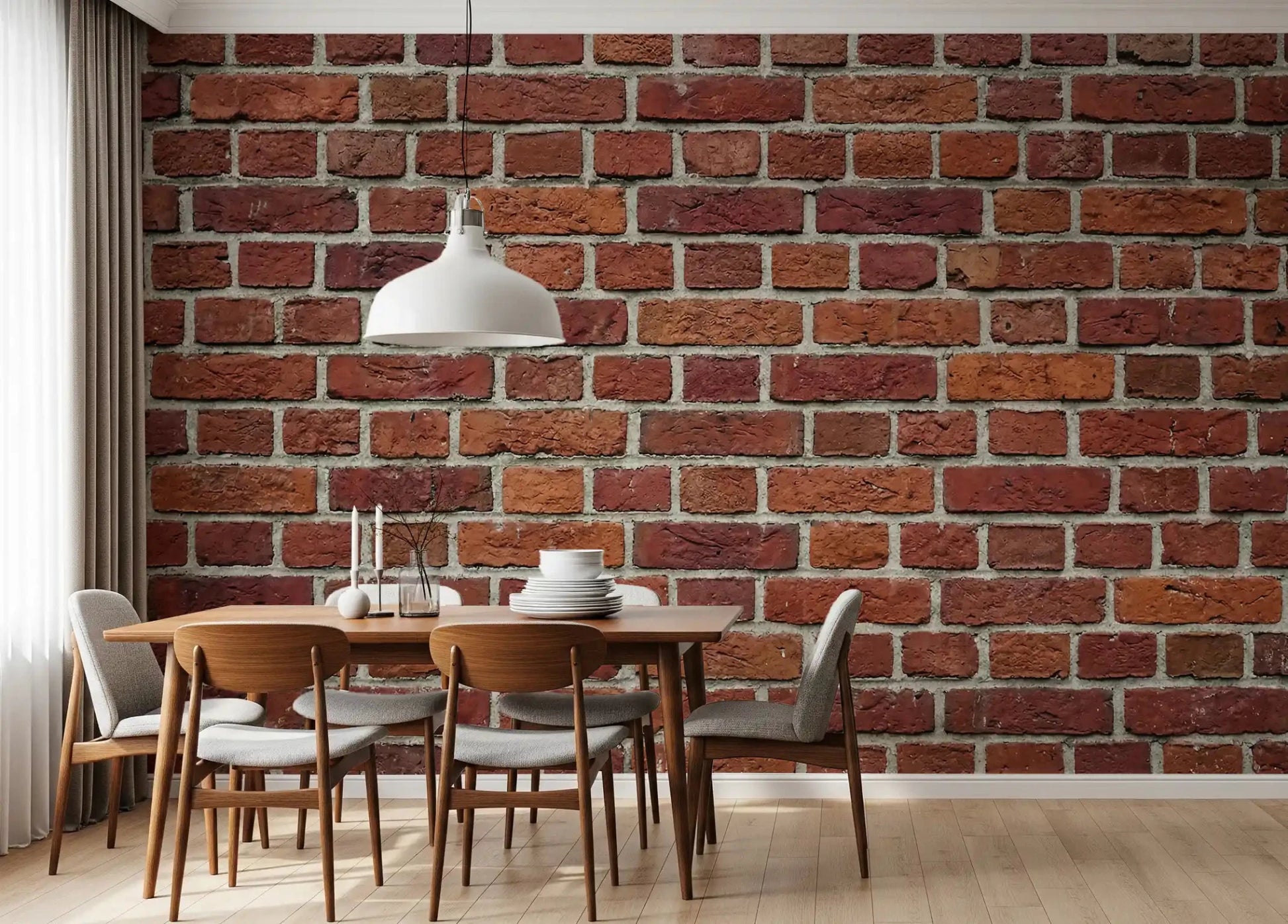 Aged surface character stands out in Rustic Red Brick Wall Mural, GD9431