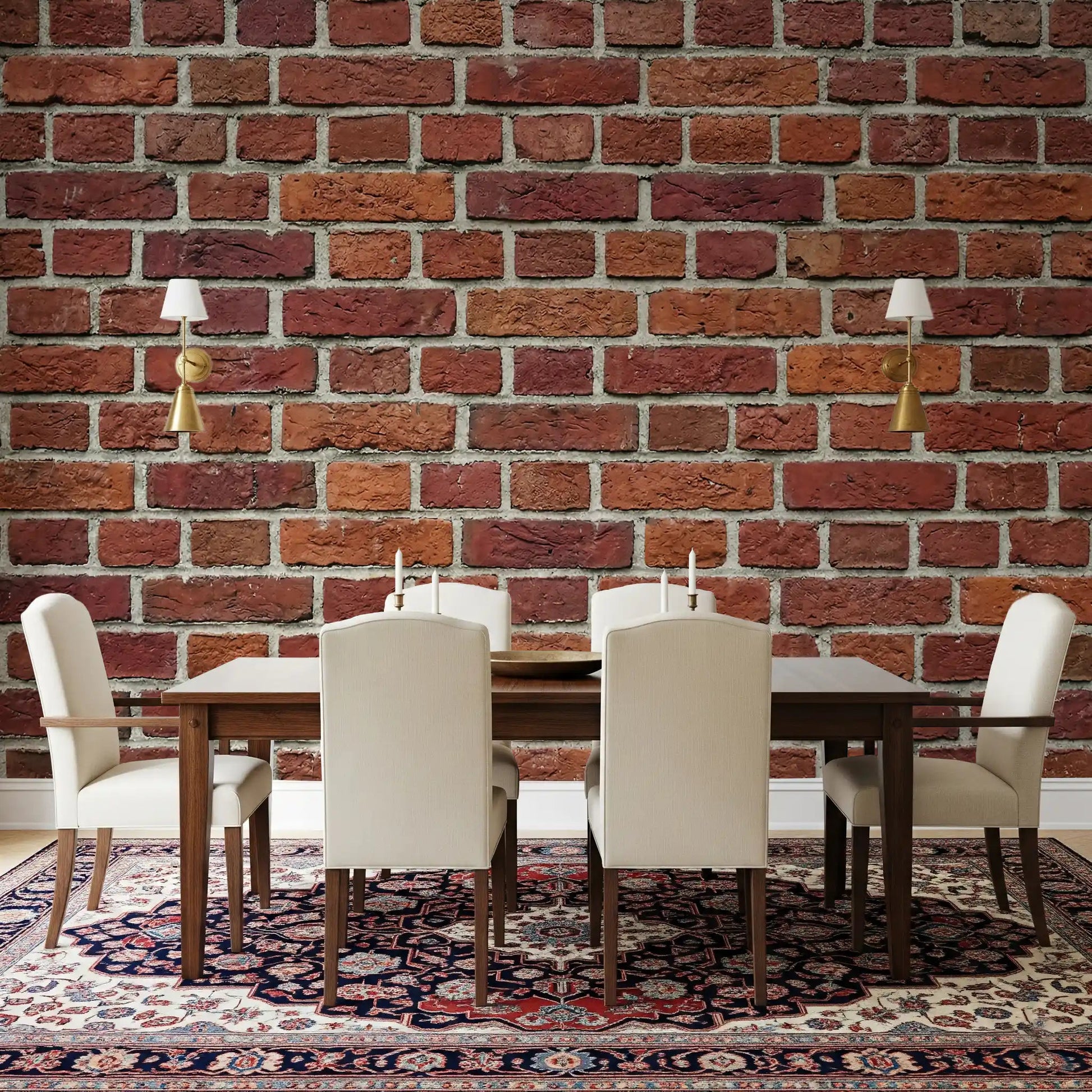 Dining room wall with Rustic Red Brick Wall Mural and realistic brick pattern, GD9431