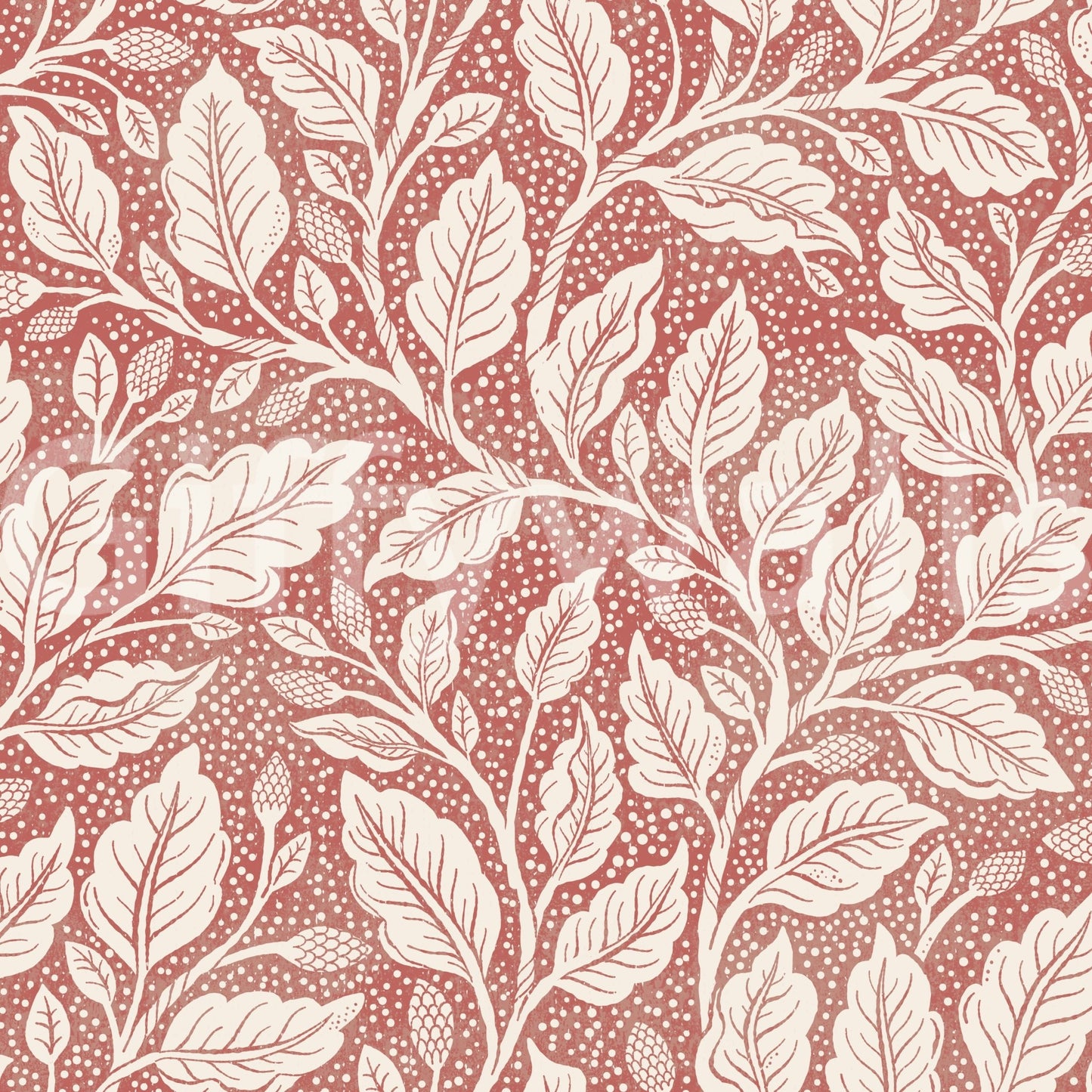 Red wallpaper with intricate leaf design