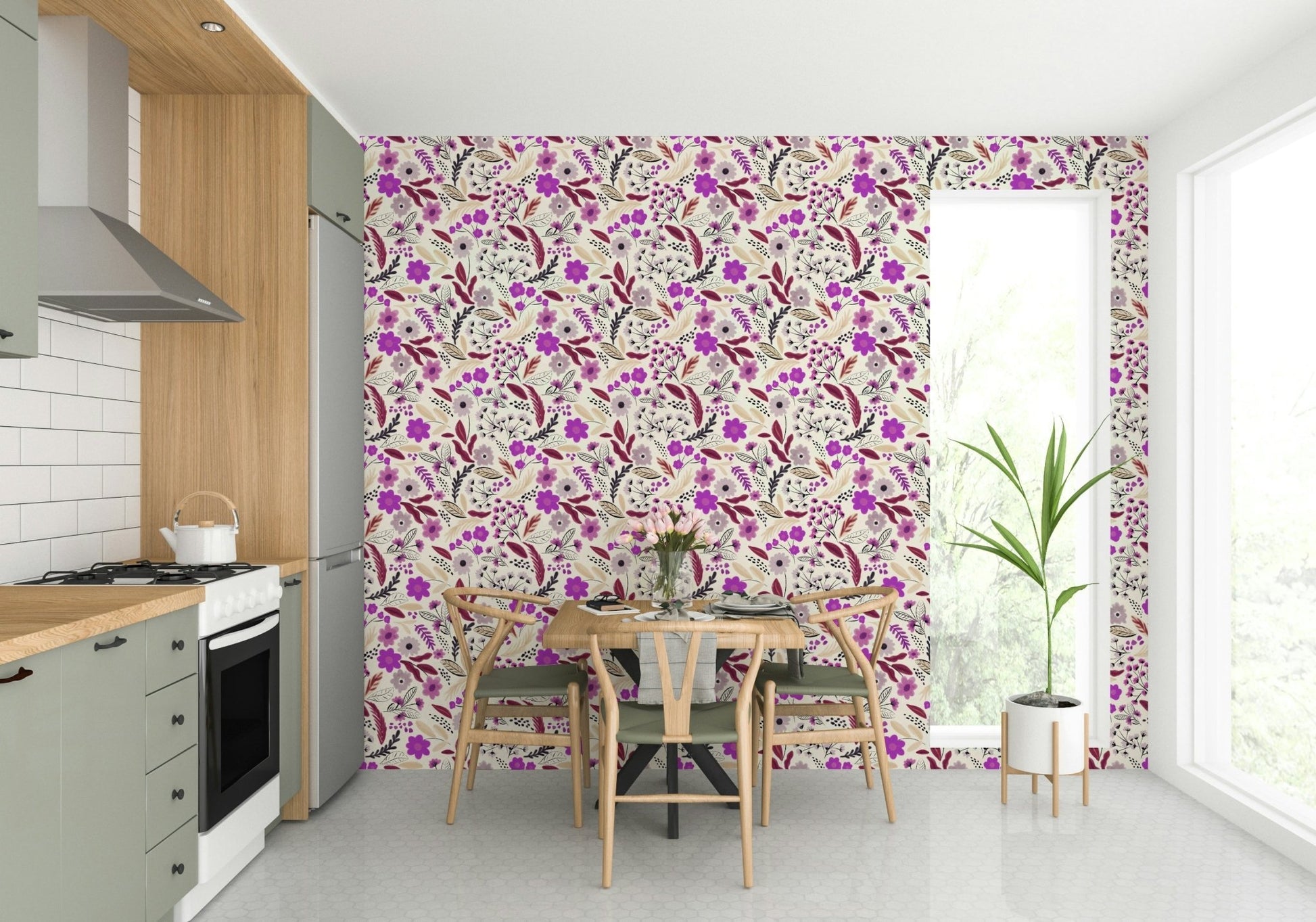 Cottage-style rose wallpaper with natural hues, GD943