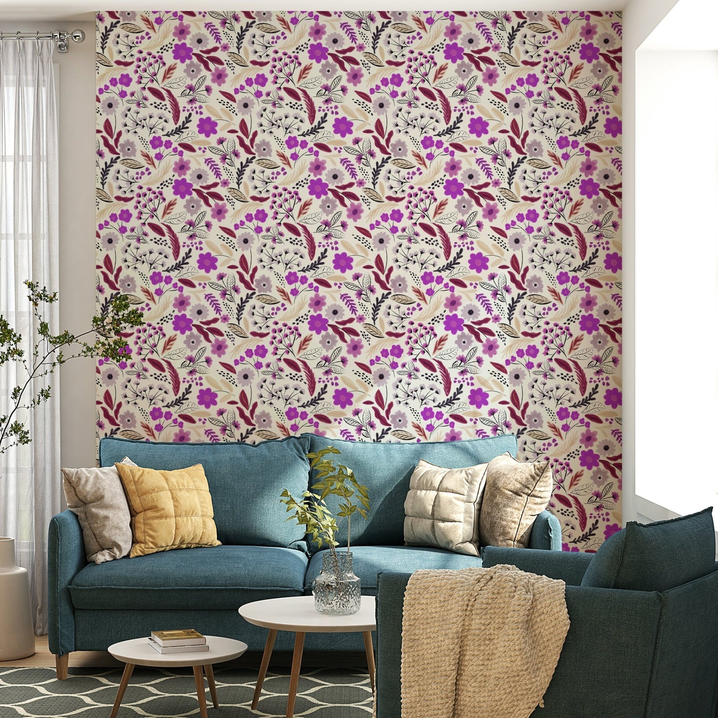 Botanical rose wallpaper in soft rustic tones, GD943