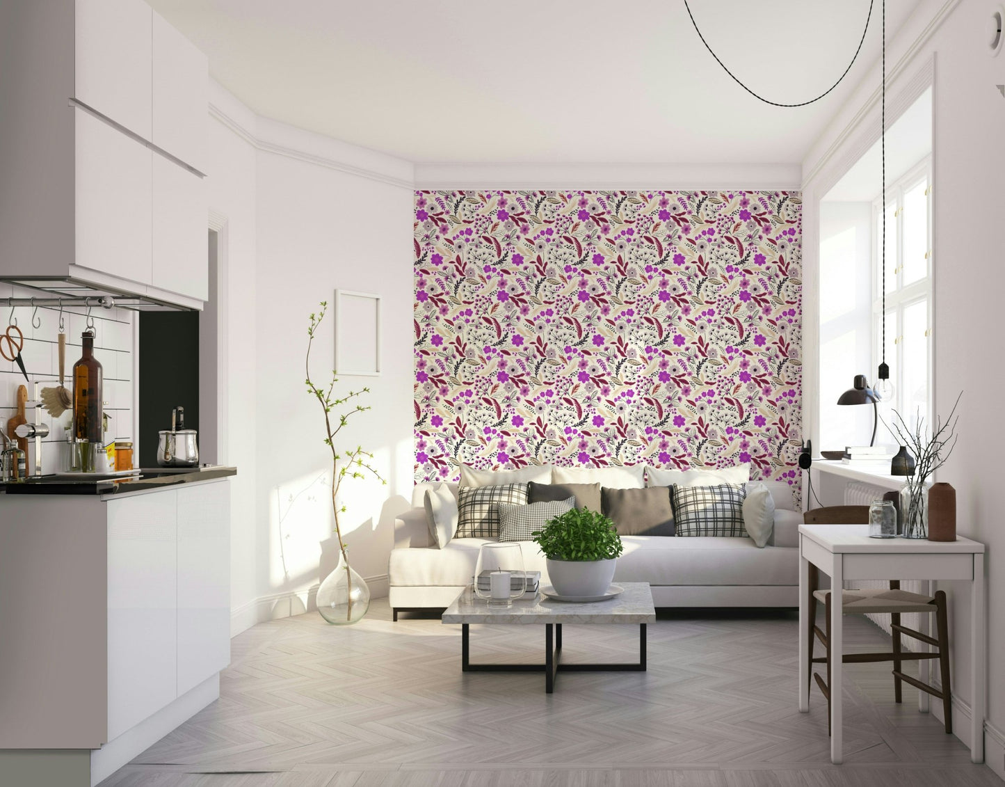 Rustic floral wallpaper for cozy bedroom décor, GD943