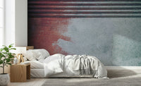 Modern industrial bedroom with Rustic Rouge Concrete Wall Mural