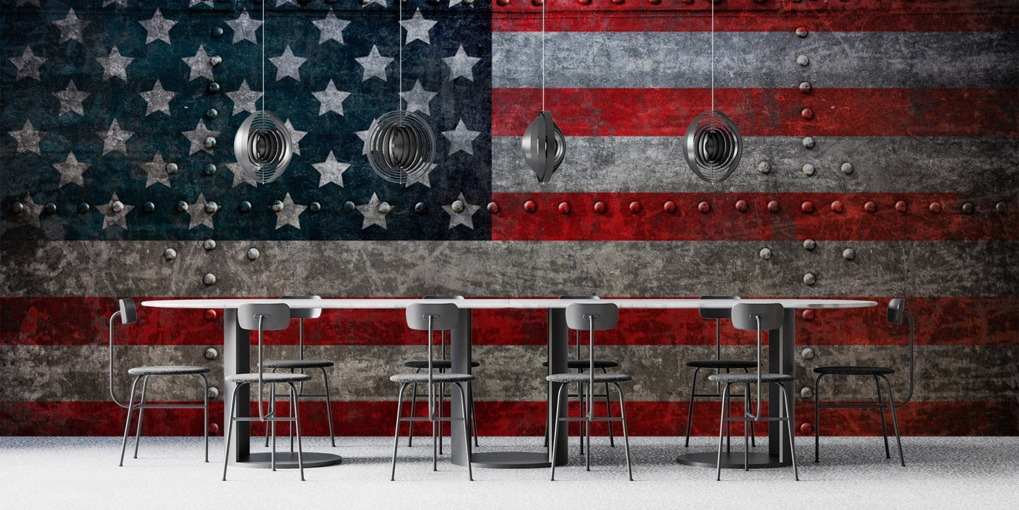 Bold steel American flag wallpaper restaurant décor C802
