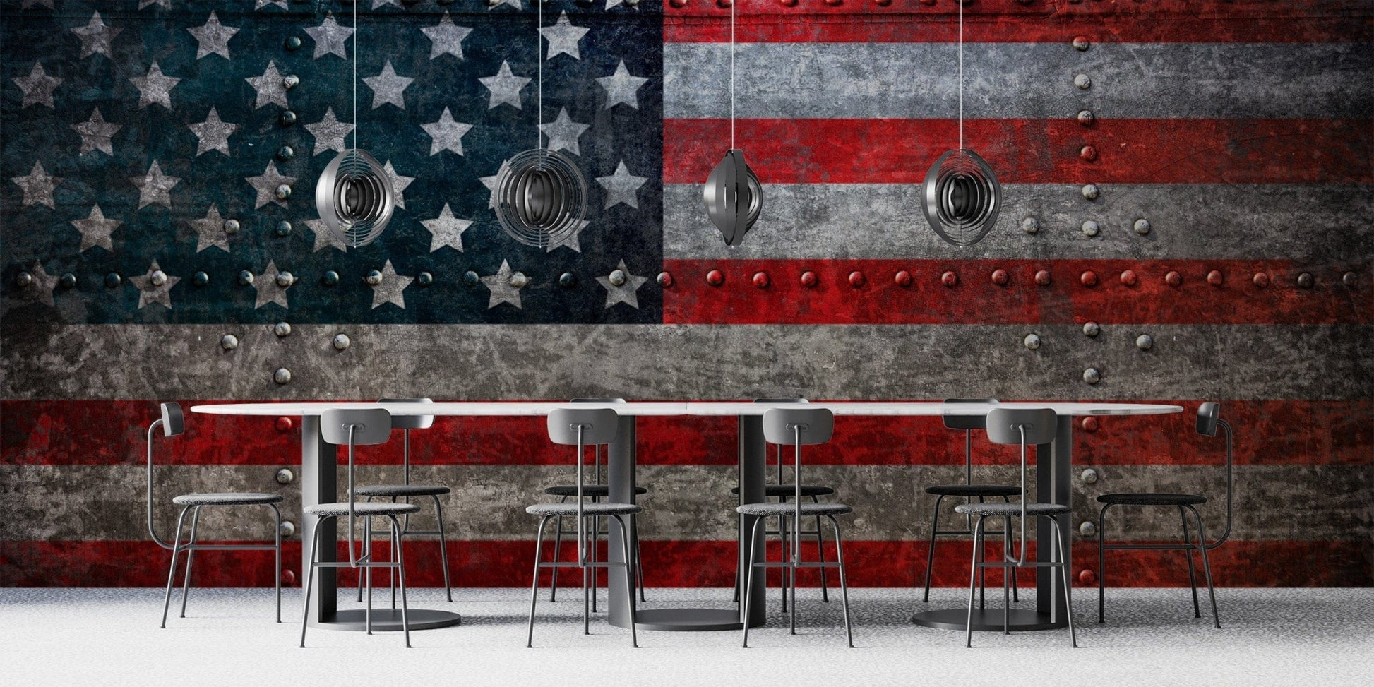 Bold steel American flag wallpaper restaurant décor C802
