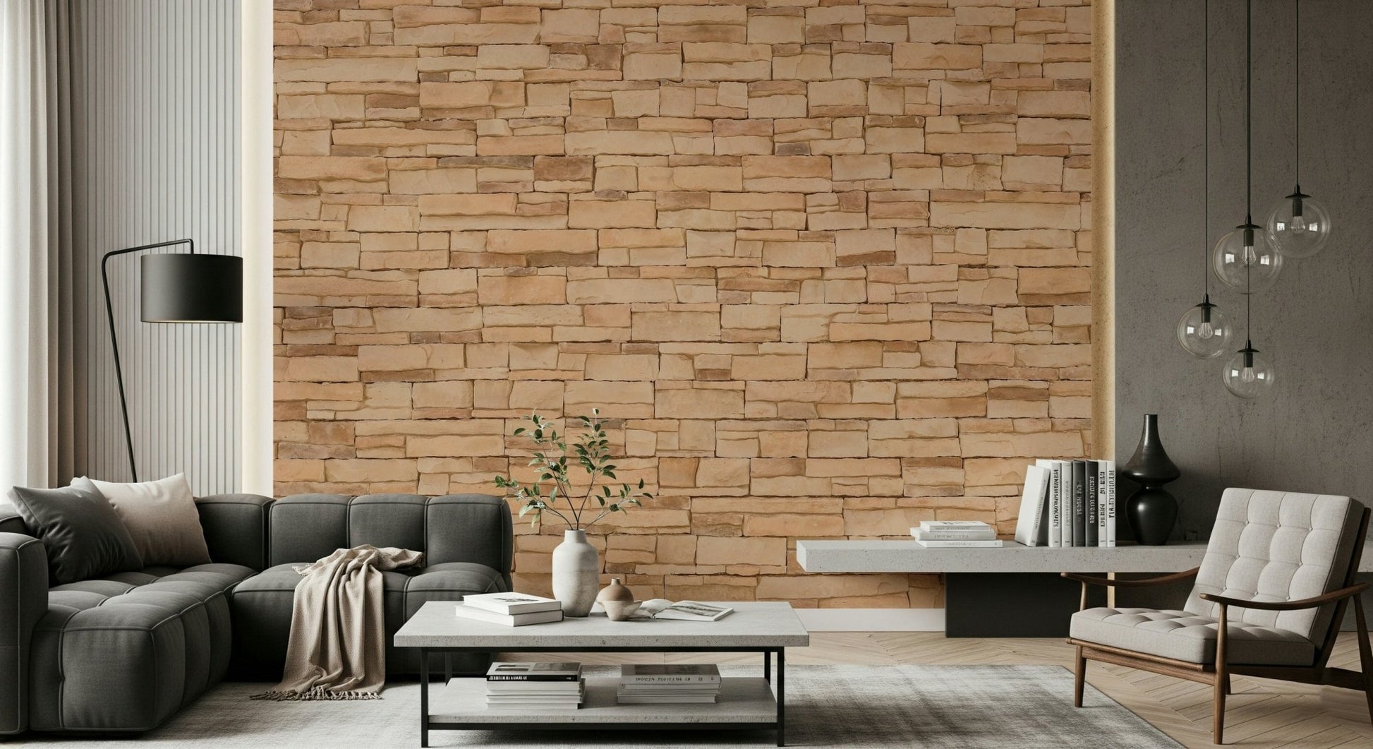 Rustic Stone Appeal wallpaper for walls in a kitchen.