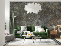 Dining room featuring a rustic stone mural.