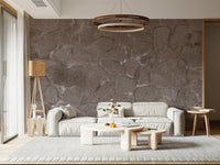 Bedroom with Rustic Stone Wall mural behind a wood headboard., GD6132