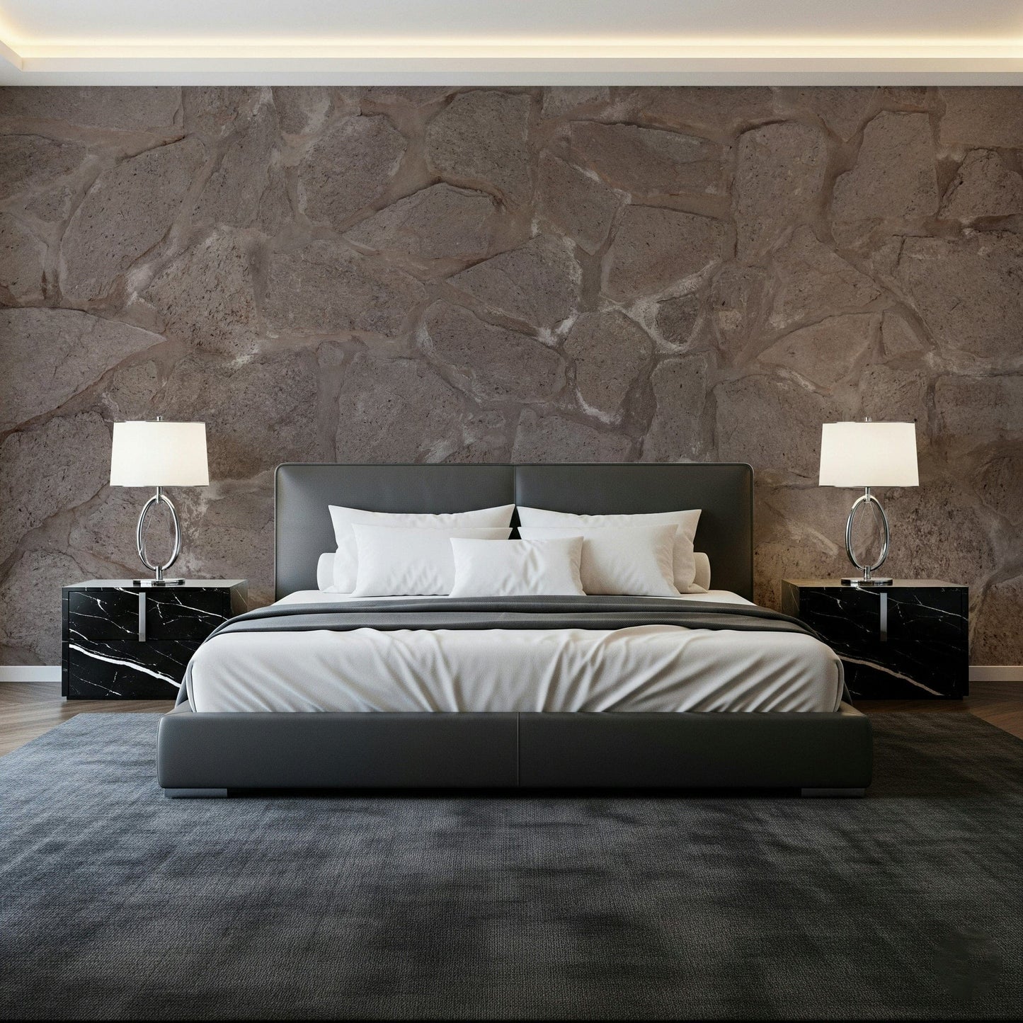 Applying the Rustic Stone Wall peel and stick wallpaper., GD6132