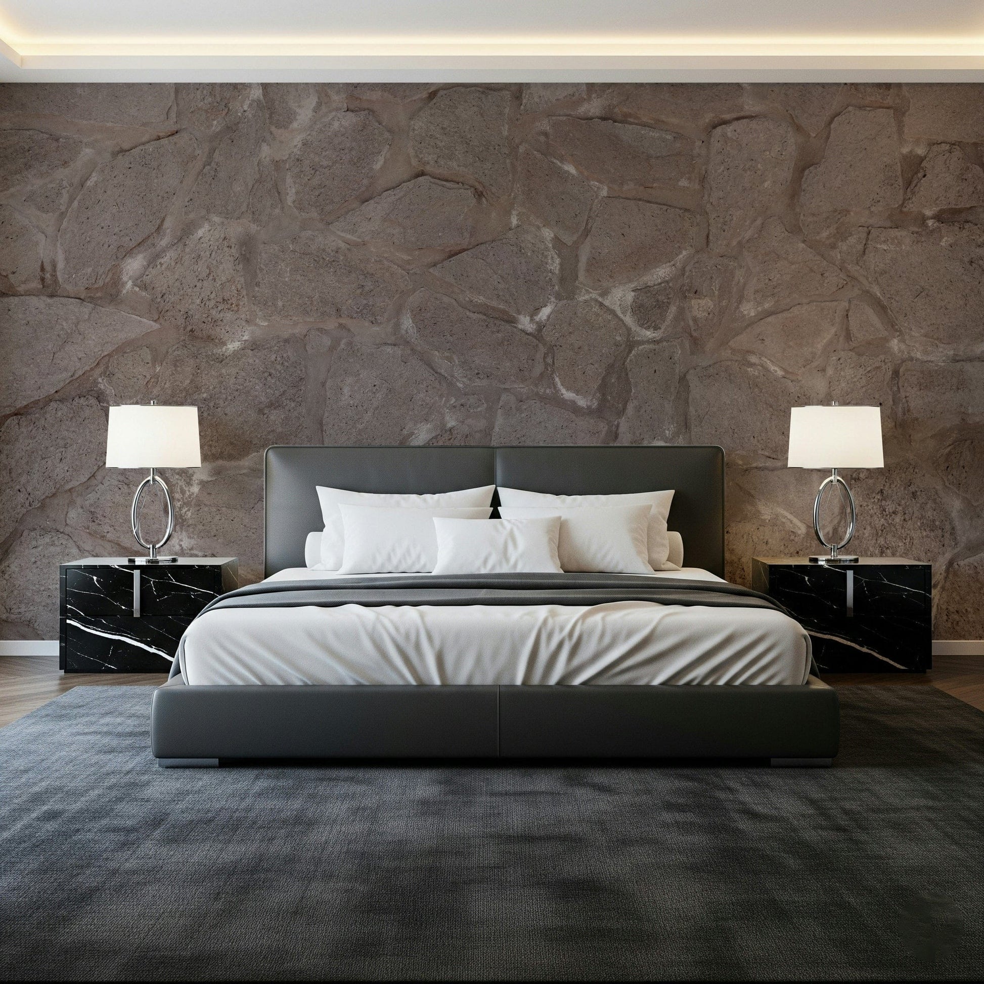 Applying the Rustic Stone Wall peel and stick wallpaper., GD6132