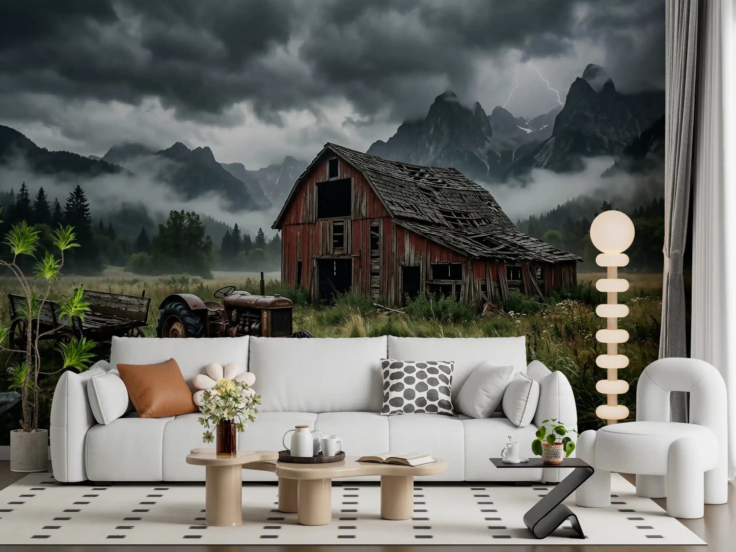 Family room shifts cinematic with this Mountain Storm wall muralGD9558