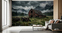 Living room catches a rural mood beside this Rustic Thunder Mountain Storm wall muralGD9558