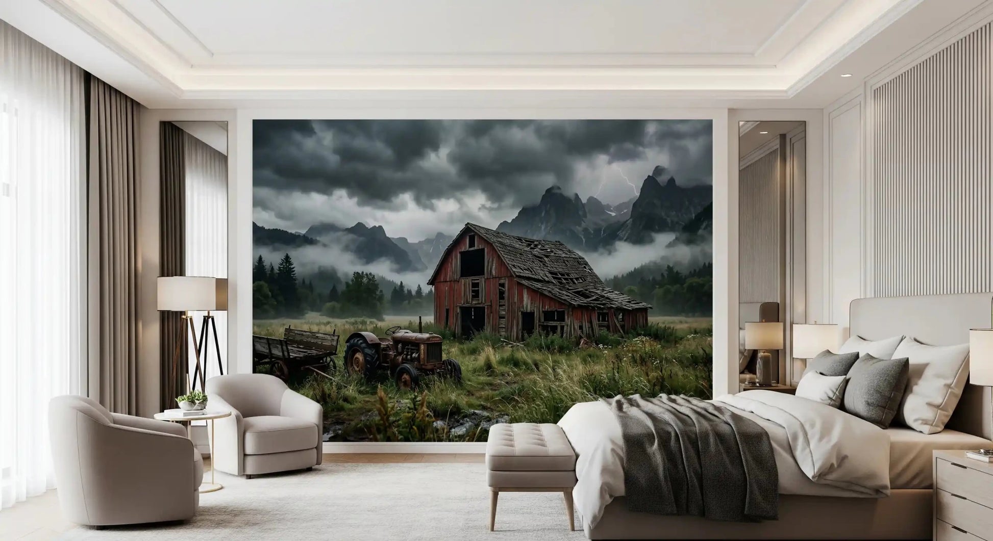 Bedroom takes on rough rural drama from this Rustic Thunder wall mural
GD9558