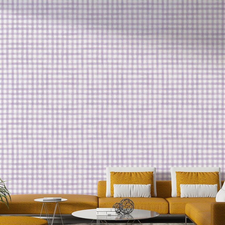 Rustic violet gingham checkered wallpaper design
