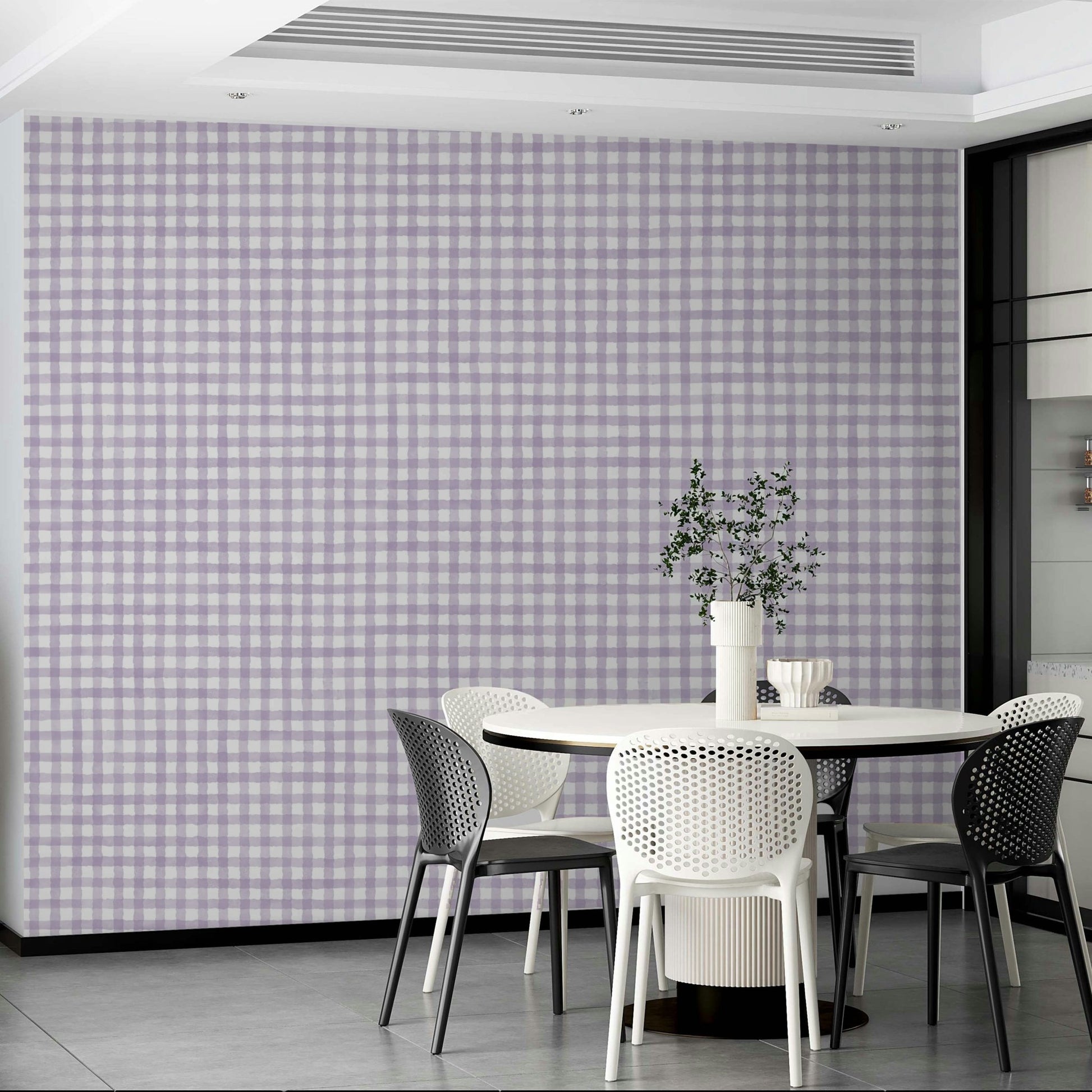 Watercolor gingham pattern in soft violet and beige
