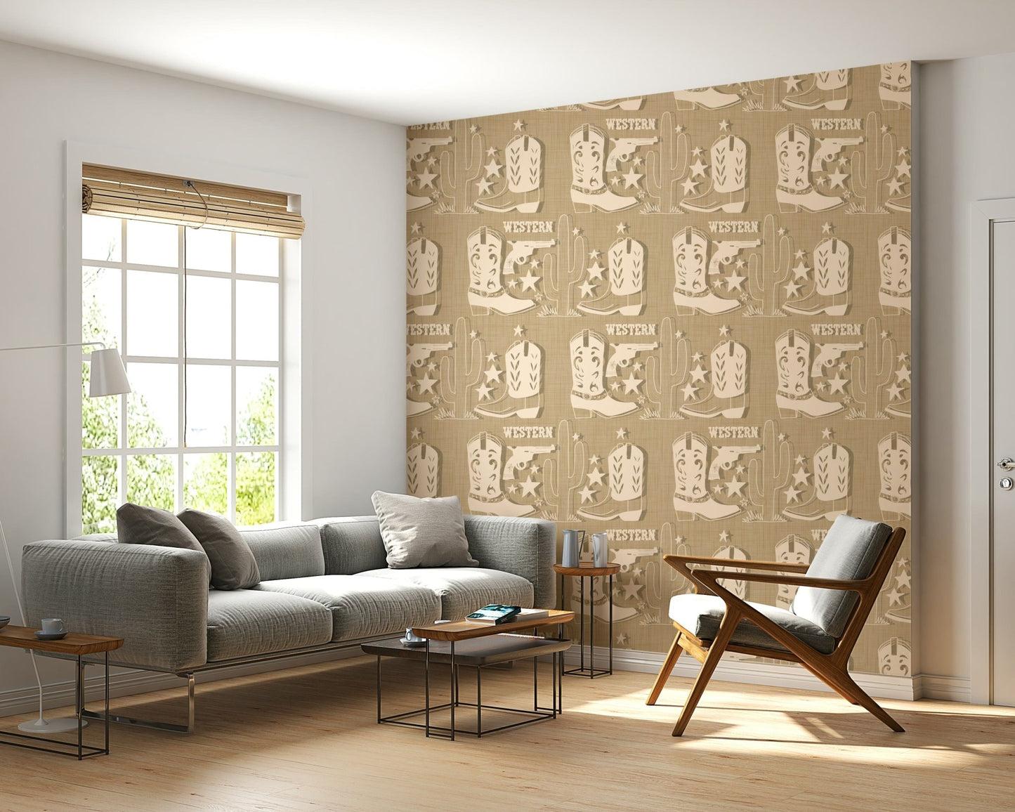 Textured Western theme of the appealing Rustic Western Dream Wallpaper print.