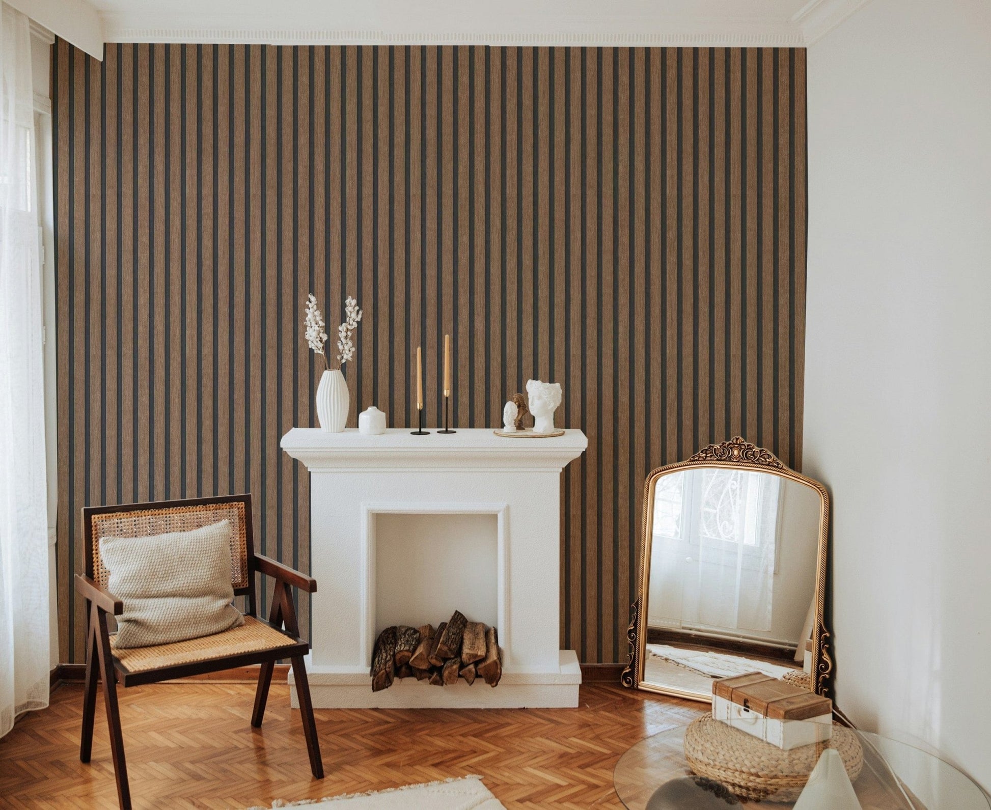 Rustic Wood Panel Striped Wall Decor
