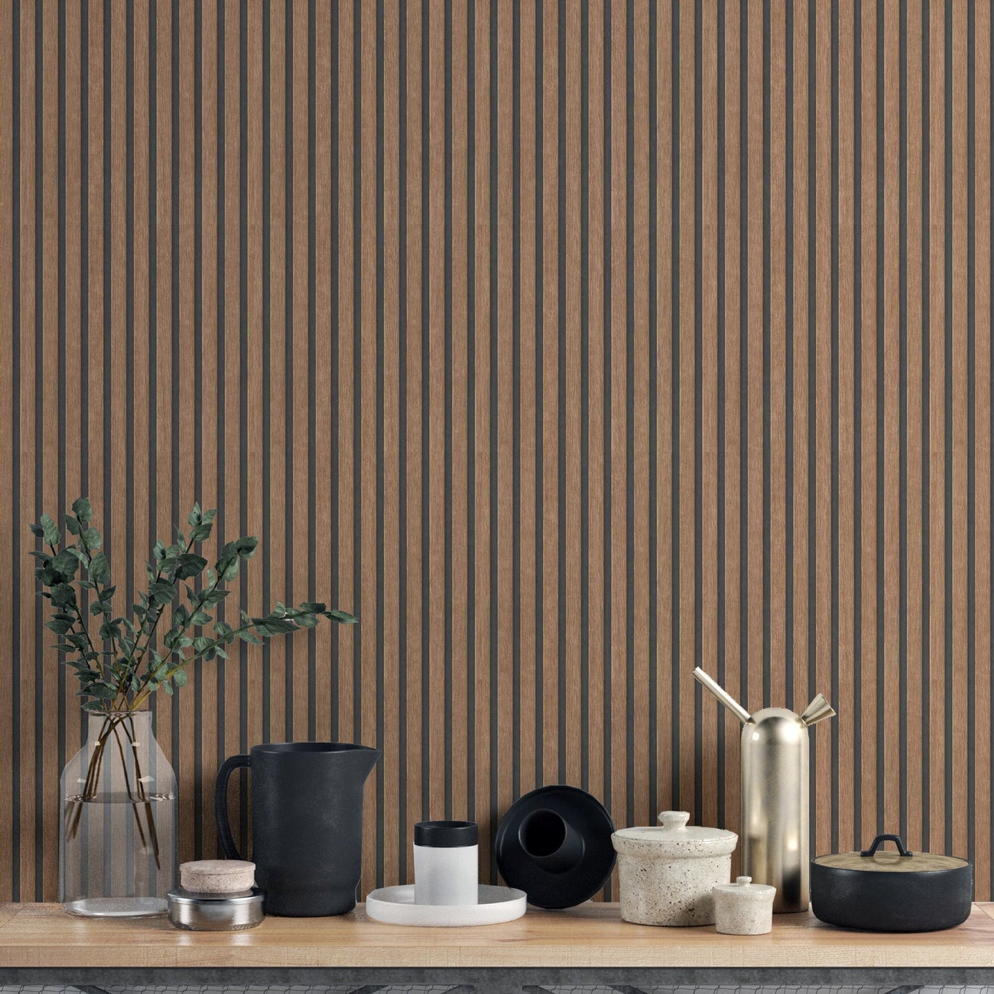 Brown Wood Panel Striped Wallpaper
